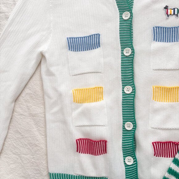 United Colors of Benetton Rainbow Pocket Cardigan XS White Cotton Sheep Logo - Picture 10 of 14